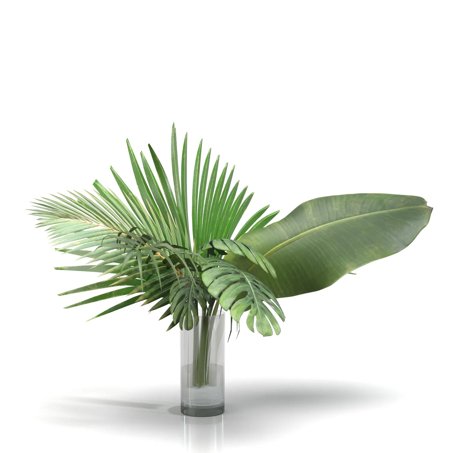 Artificial Faux And Plam Leaf In Vase PBR 3D Model_01